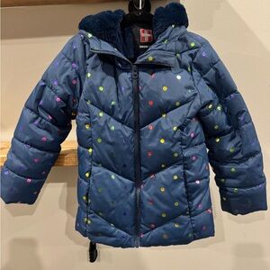 Girls XS 4-5 Swiss Tech Navy Blue Hooded jacket  w/ zippered pockets, like new